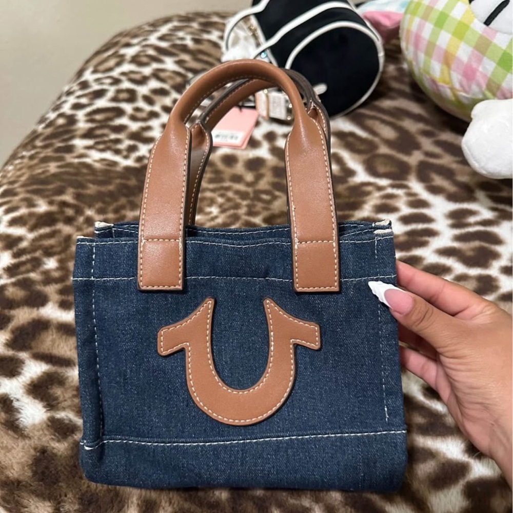 Denim and Tan Women's Bag